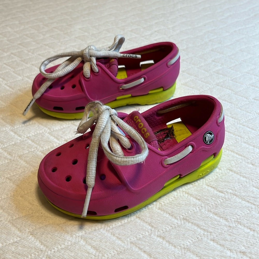 Crocs kids shoes, slip on, pink/yellow, children’s 6